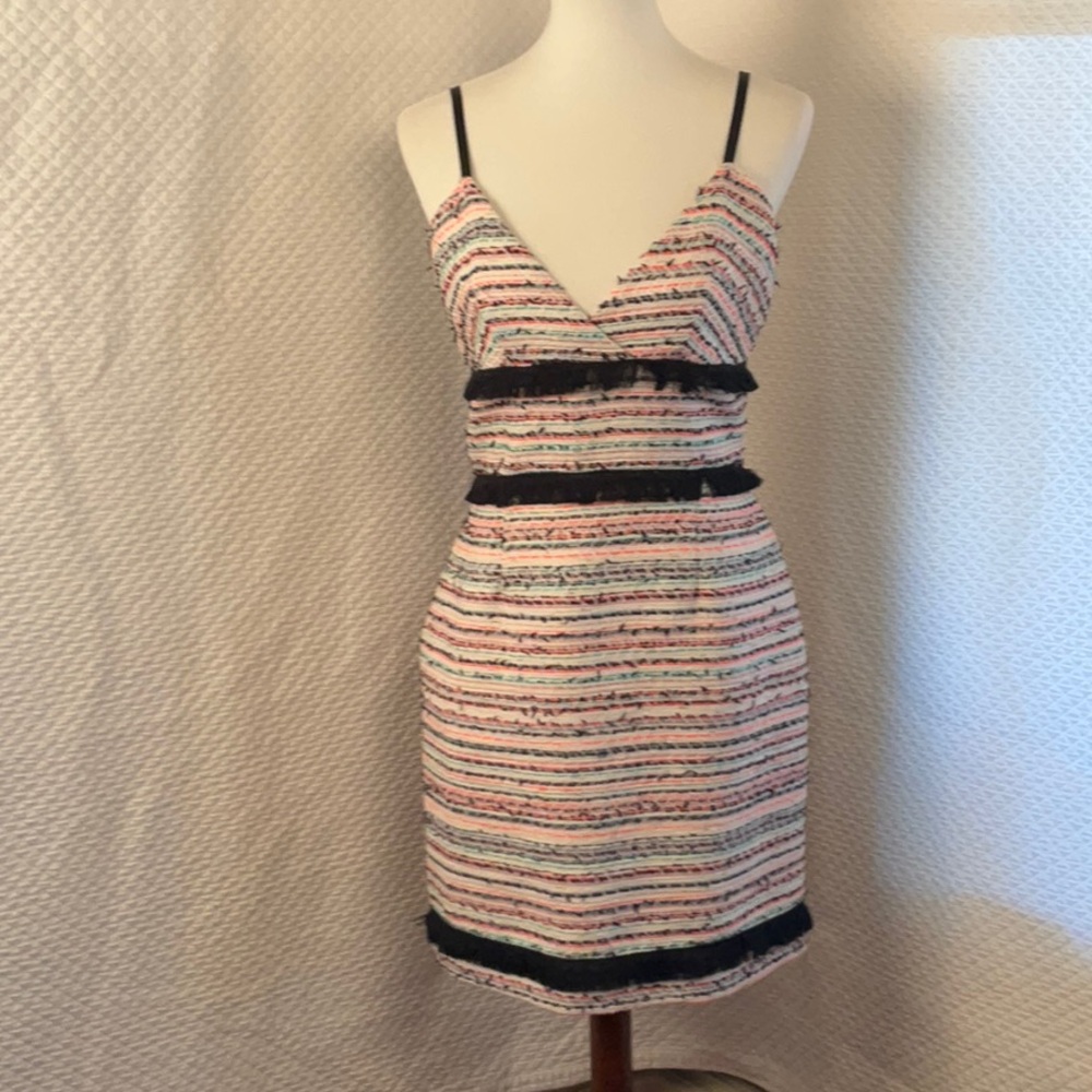 Hutch multi color tweed black fringe dress size 8